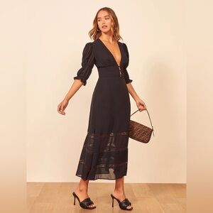 Reformation Ginny Black Midi Dress Size 2